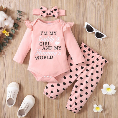 Prowow 0-18M tavaszi őszi baba ruha szettek anyu apu levél nadrág + szív nadrág + fejpánt 3db újszülött lányok ruha szettek