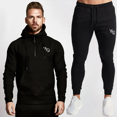 Férfi tréningruha bő, túlméretezett pulóver kapucnis Pamut nyomott melegítőnadrág kétrészes szett Tornaterem Sport Fitnesz Edzés Sportruházat