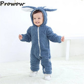 Prowow 0-12M baba korall gyapjú jumpsuit kapucnis nyúl téli overál kabát újszülött fiúknak lányoknak ruhák