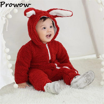 Prowow 0-12M Baby Coral Fleece Гащеризон с качулка Заек зимен гащеризон Яке за новородено раждане Бебешки момчета момичета Дрехи