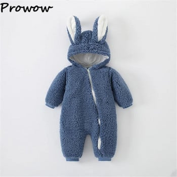 Prowow 0-12M Baby Coral Fleece Гащеризон с качулка Заек зимен гащеризон Яке за новородено раждане Бебешки момчета момичета Дрехи