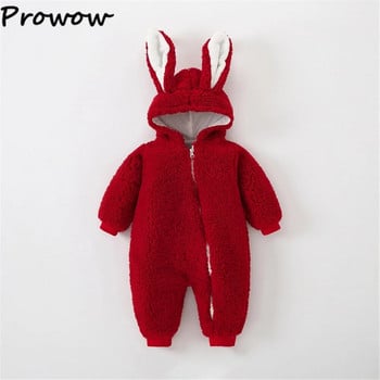 Prowow 0-12M Baby Coral Fleece Гащеризон с качулка Заек зимен гащеризон Яке за новородено раждане Бебешки момчета момичета Дрехи