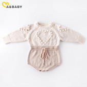 Ma&Baby 3-24M csecsemő totyogó kislány kislány őszi, tavaszi meleg kötött kombinék, pompon hosszú ujjú ruha