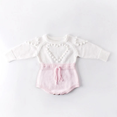 Ma&Baby 3-24M csecsemő totyogó kislány kislány őszi, tavaszi meleg kötött kombinék, pompon hosszú ujjú ruha