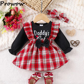 Prowow 0-18M baba ruhák fekete betűs apu lány ruha foltos piros kockás ruhák újszülött kislány ruhák tavaszi ősz