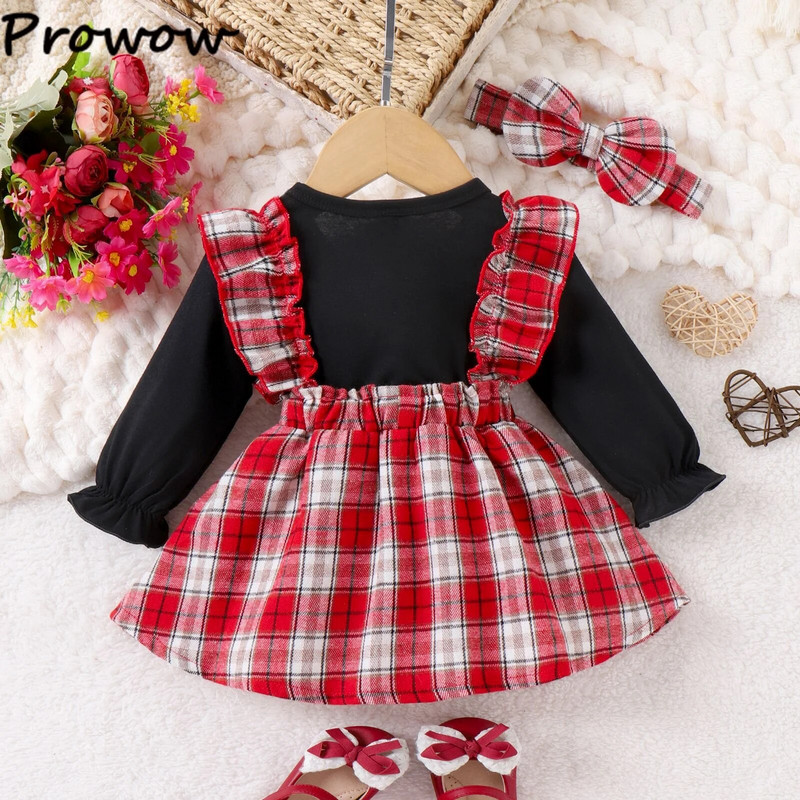 Prowow 0-18M baba ruhák fekete betűs apu lány ruha foltos piros kockás ruhák újszülött kislány ruhák tavaszi ősz