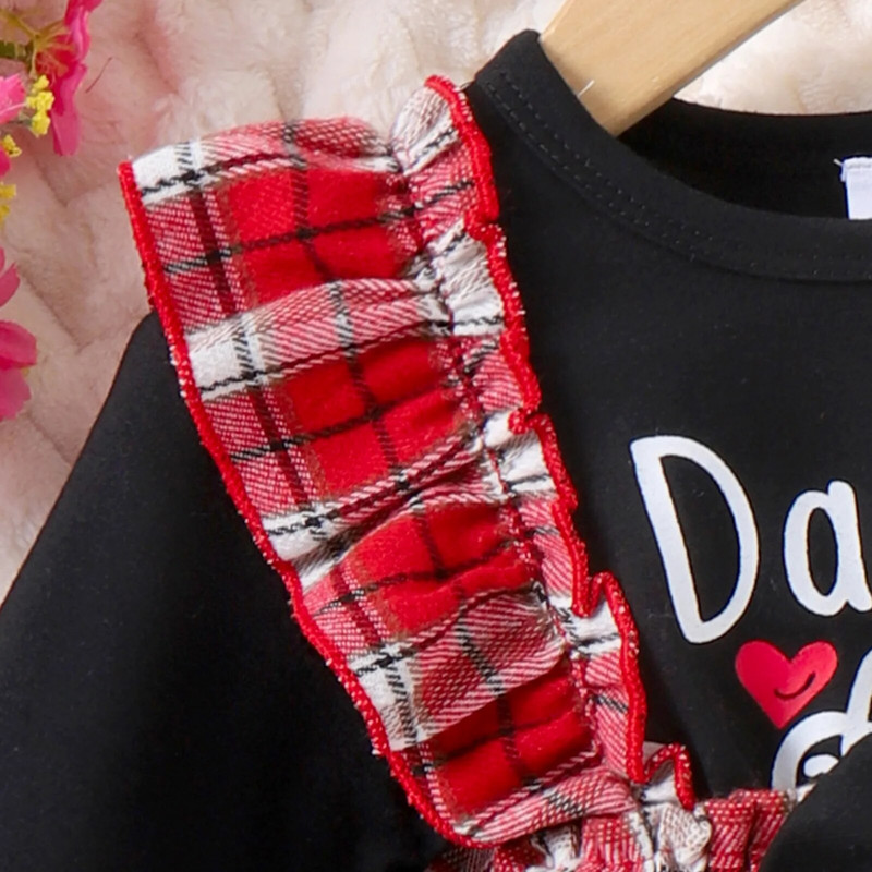 Prowow 0-18M baba ruhák fekete betűs apu lány ruha foltos piros kockás ruhák újszülött kislány ruhák tavaszi ősz