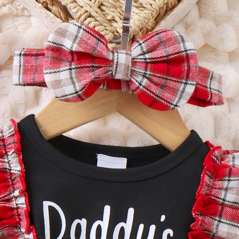 Prowow 0-18M baba ruhák fekete betűs apu lány ruha foltos piros kockás ruhák újszülött kislány ruhák tavaszi ősz