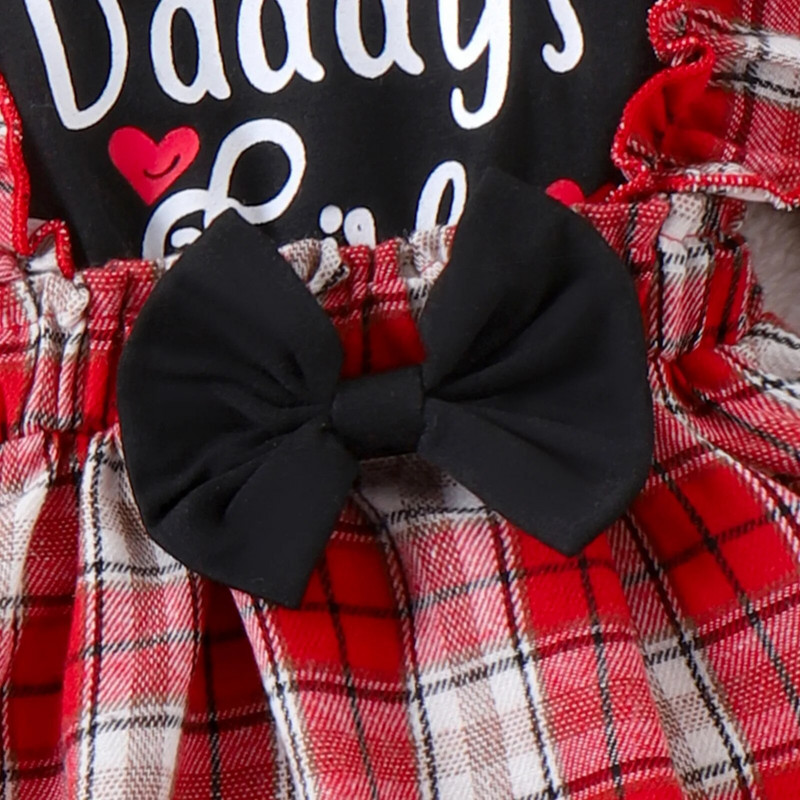 Prowow 0-18M baba ruhák fekete betűs apu lány ruha foltos piros kockás ruhák újszülött kislány ruhák tavaszi ősz