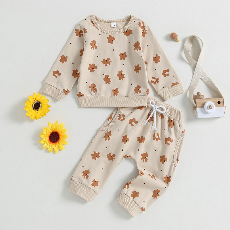 ma&baby 0-3Y Kisgyermek Újszülött Kisfiú Lány Ruha Szettek Őszi Tavaszi Felszerelések Virágmintás hosszú ujjú felsők Nadrágok Csecsemőruhák