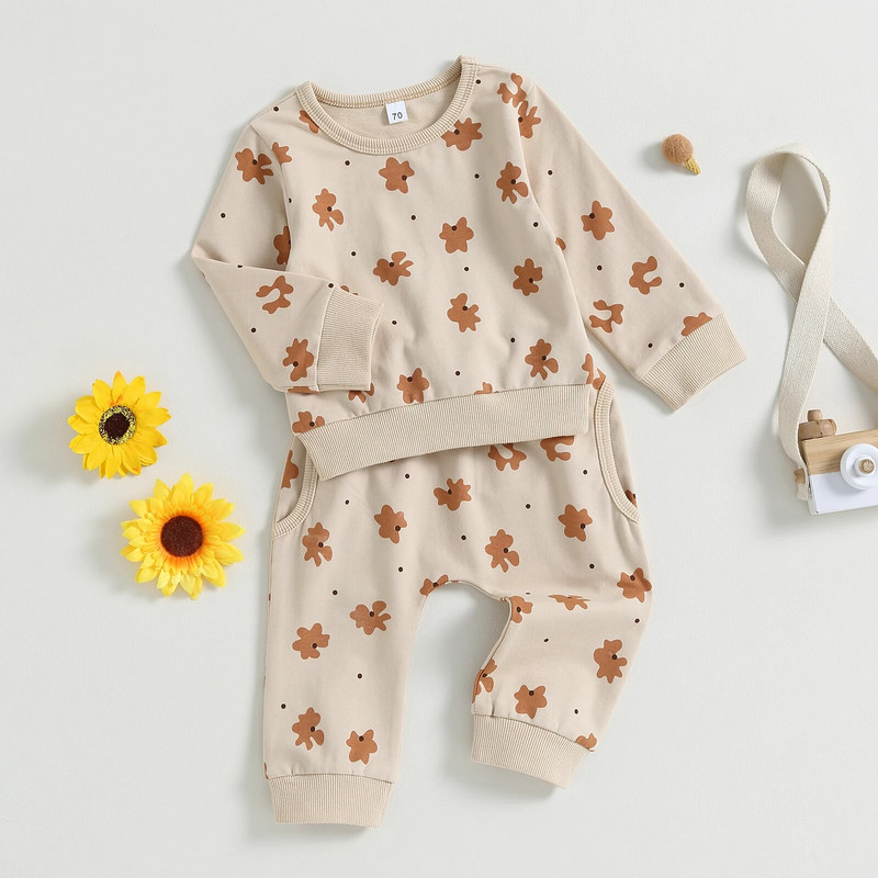 ma&baby 0-3Y Kisgyermek Újszülött Kisfiú Lány Ruha Szettek Őszi Tavaszi Felszerelések Virágmintás hosszú ujjú felsők Nadrágok Csecsemőruhák