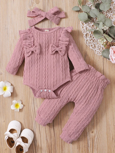 Új kislány ruha szett őszi téli kisgyermek lány ruhák masni rózsaszín hosszú ujjú nadrág + nadrág csecsemő divat baba felszerelés