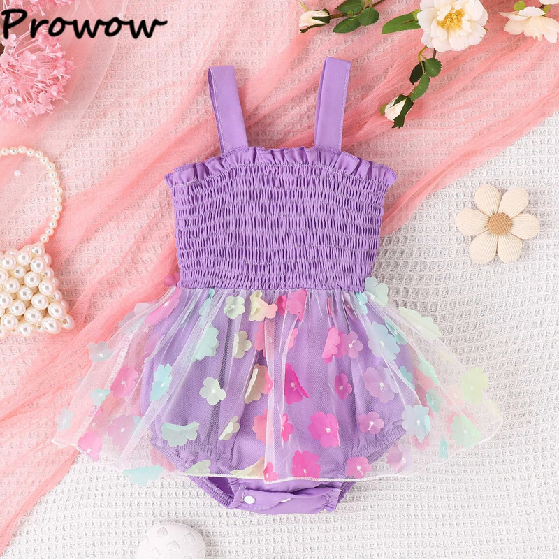 Prowow 0-18M Kislányruhák Nyári Princess Ruha Rátétes virágos Body Csecsemőknek Újszülött Ruhák Jumpsuit