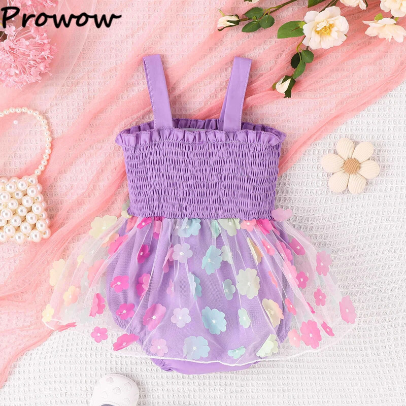 Prowow 0-18M Kislányruhák Nyári Princess Ruha Rátétes virágos Body Csecsemőknek Újszülött Ruhák Jumpsuit