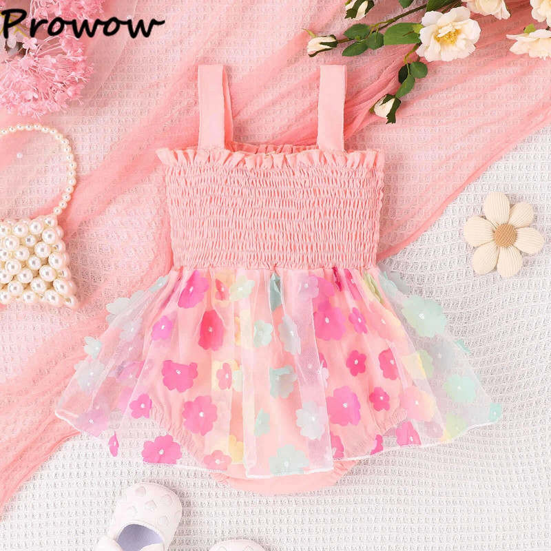 Prowow 0-18M Kislányruhák Nyári Princess Ruha Rátétes virágos Body Csecsemőknek Újszülött Ruhák Jumpsuit