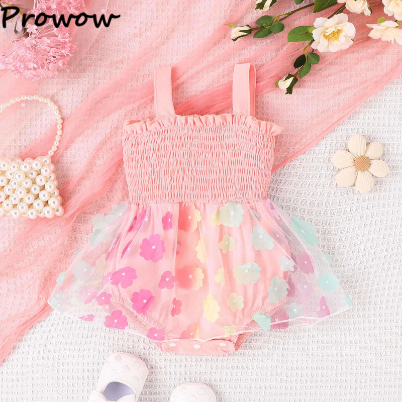 Prowow 0-18M Kislányruhák Nyári Princess Ruha Rátétes virágos Body Csecsemőknek Újszülött Ruhák Jumpsuit