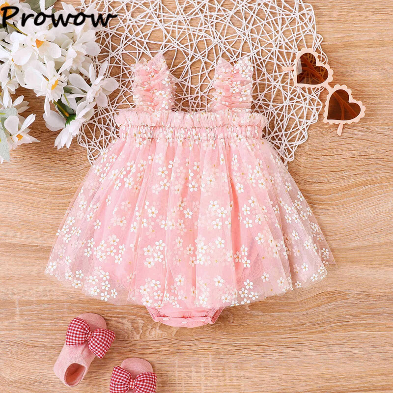 Prowow 0-18M Kislányruhák Nyári Princess Ruha Rátétes virágos Body Csecsemőknek Újszülött Ruhák Jumpsuit
