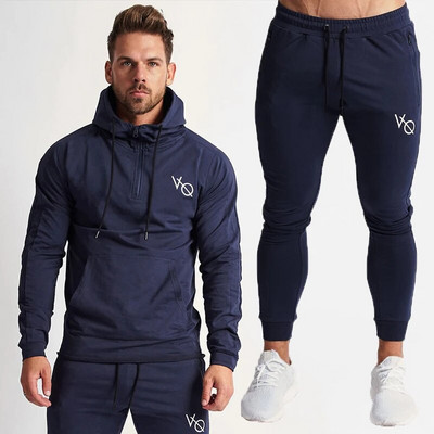 Férfi tréningruha edzőterem futás edzés Sportruházat tavasz ősz új pamut mintás kapucnis nadrág kétrészes szett Fitness ruhák