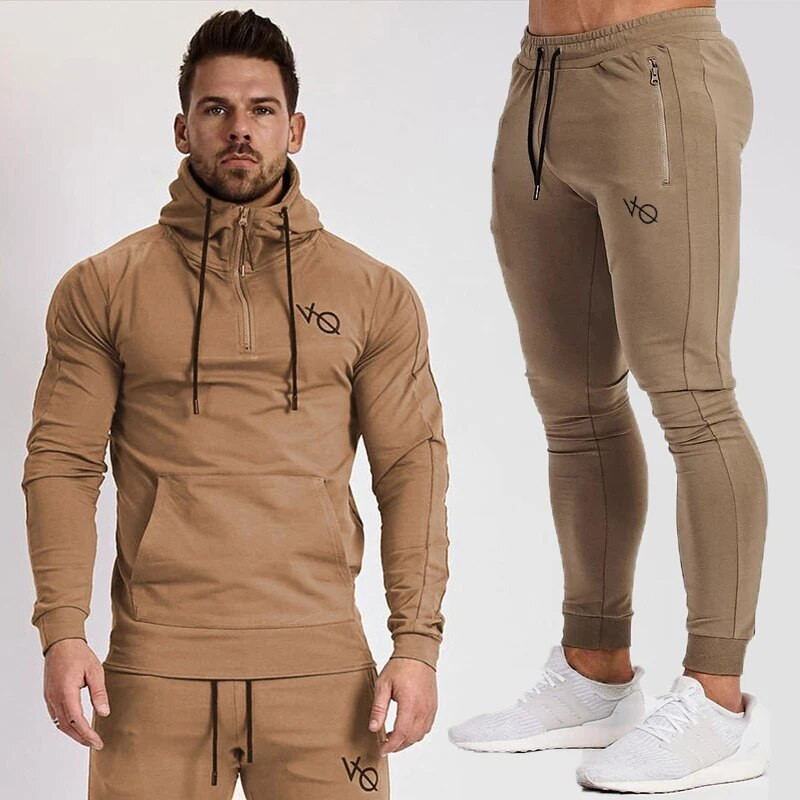 Férfi tréningruha edzőterem futás edzés Sportruházat tavasz ősz új pamut mintás kapucnis nadrág kétrészes szett Fitness ruhák
