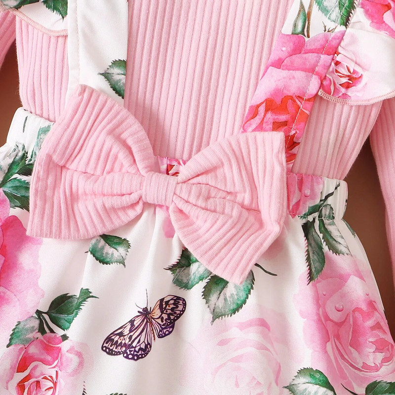 Kisgyermek újszülött baba lány ruha szett Rózsaszín nadrág + virágmintás fodros masni szoknya ruhák csecsemő divat baba ruha