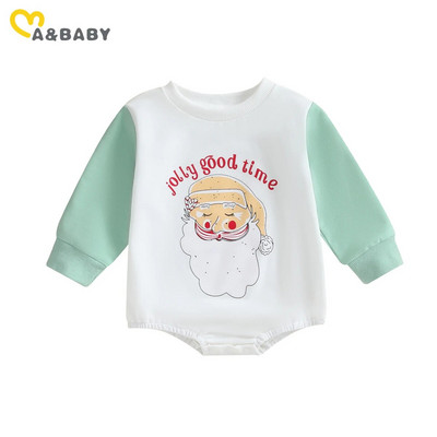 ma&baby 0-18M Karácsonyi Újszülött Csecsemő Lány Fiú Romper levél Mikulás Nyomtatott Hosszú ujjú Jumpsuit Karácsonyi jelmezek Babaruha