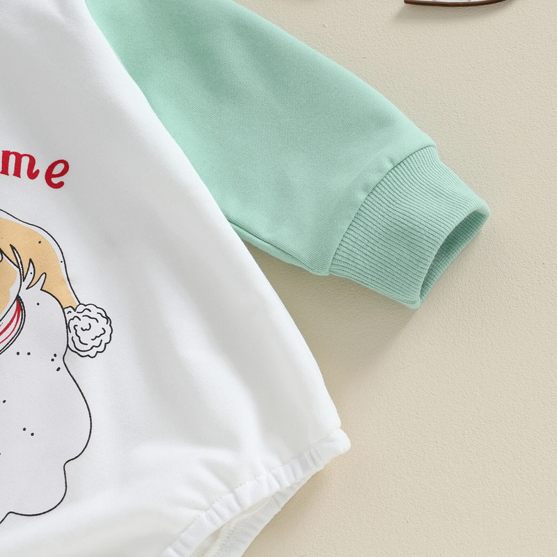 ma&baby 0-18M Karácsonyi Újszülött Csecsemő Lány Fiú Romper levél Mikulás Nyomtatott Hosszú ujjú Jumpsuit Karácsonyi jelmezek Babaruha