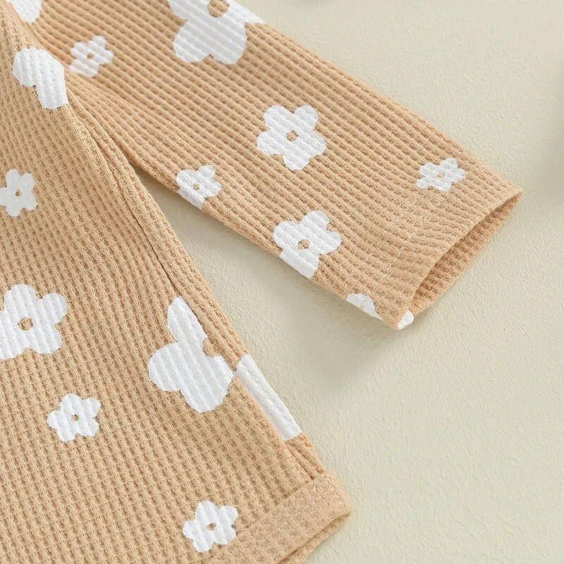 Újszülött lány őszi gofri ruhák virágmintás hosszú ujjú nadrág, masnis fejpánt