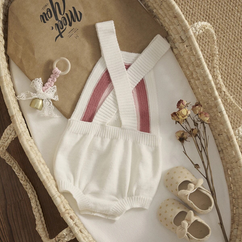 ma&baby 0-24M Újszülött Baba Fiú Lány Kötött Szivárvány Jumpsuit Overall Toddler Csecsemő Puha Ruha