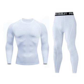 Ανδρικό αθλητικό σετ μακρυμάνικα πουκάμισα συμπίεσης Top παντελόνι κολάν για τρέξιμο Quick Dry Workout Fitness Gym Yoga
