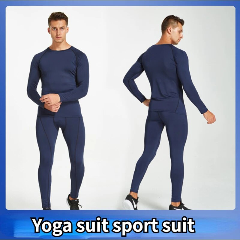 Férfi sport szett, hosszú ujjú kompressziós ingek felső nadrág futó harisnya Quick Dry Workout Fitness edzőterem jóga öltöny