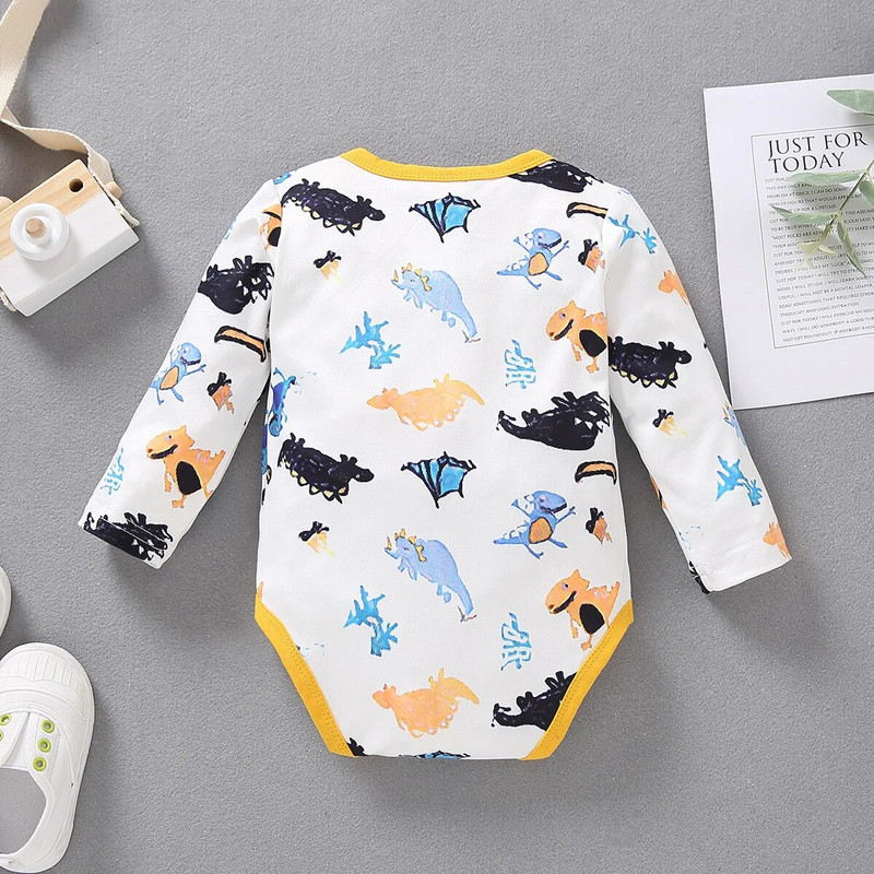 3Pack Baby Boy Nyomtató Hosszú ujjú Body Tipegő Fiú Ruha Szett Újszülött Dinoszaurusz Nyomtatás Nyomtató Csepp szállítás