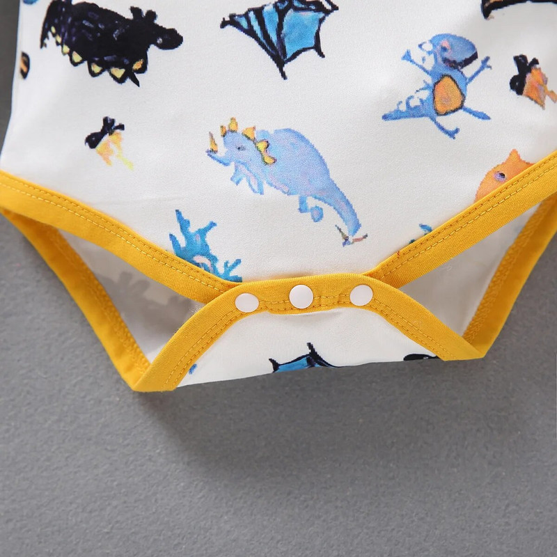 3Pack Baby Boy Nyomtató Hosszú ujjú Body Tipegő Fiú Ruha Szett Újszülött Dinoszaurusz Nyomtatás Nyomtató Csepp szállítás