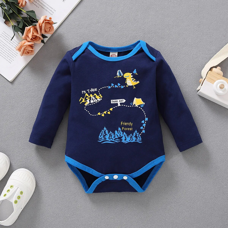 3Pack Baby Boy Nyomtató Hosszú ujjú Body Tipegő Fiú Ruha Szett Újszülött Dinoszaurusz Nyomtatás Nyomtató Csepp szállítás