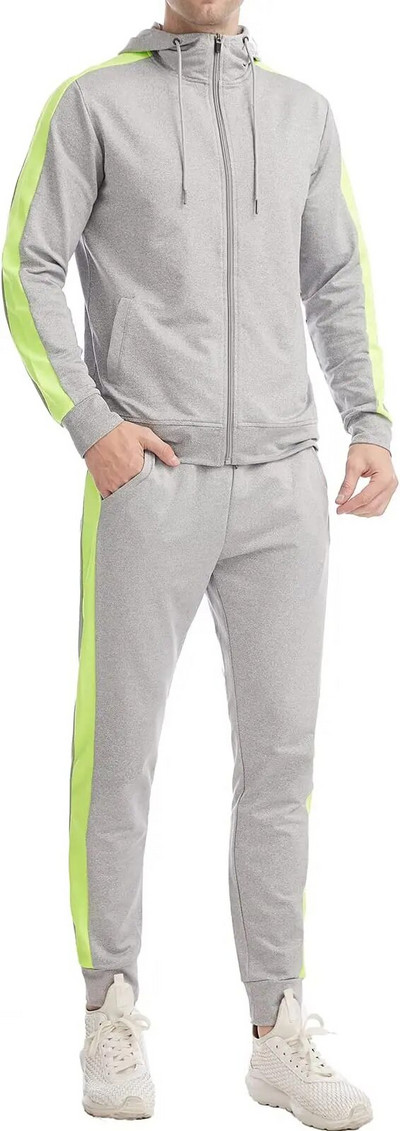 Aktív férfi pamut kocogó frottír szövet kétrészes nadrág szett edzés sportruházat pulóver cipzáras kapucnis tréningruha