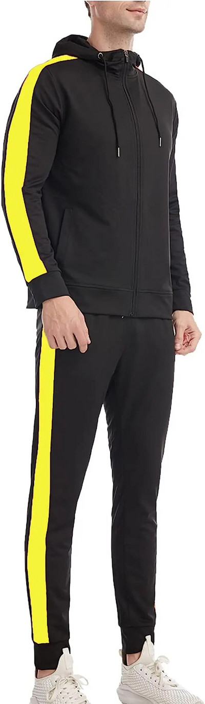 Aktív férfi pamut kocogó frottír szövet kétrészes nadrág szett edzés sportruházat pulóver cipzáras kapucnis tréningruha