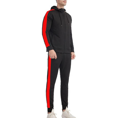 Aktív férfi pamut kocogó frottír szövet kétrészes nadrág szett edzés sportruházat pulóver cipzáras kapucnis tréningruha