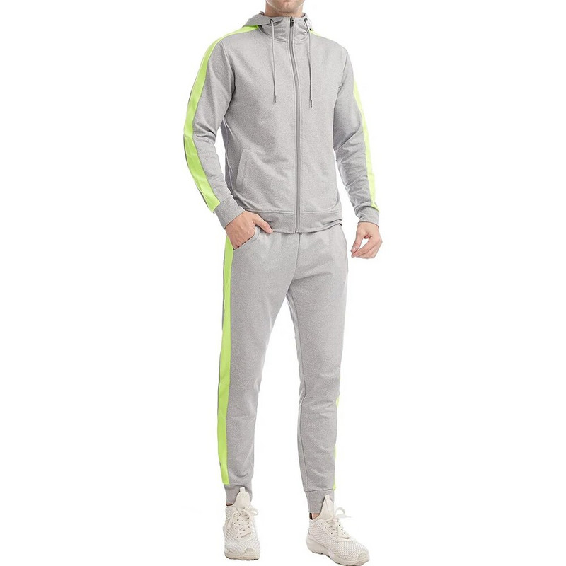 Aktív férfi pamut kocogó frottír szövet kétrészes nadrág szett edzés sportruházat pulóver cipzáras kapucnis tréningruha