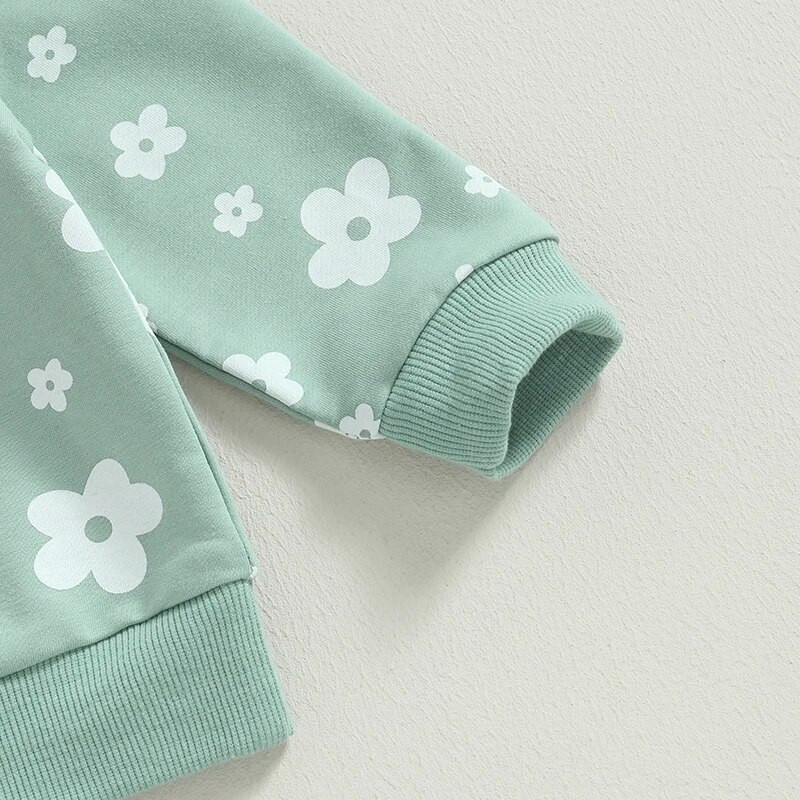 Kislány ruhák Újszülött virágmintás környakú hosszú ujjú pulóver és húzózsinóros nadrág szett csecsemőnadrág öltöny