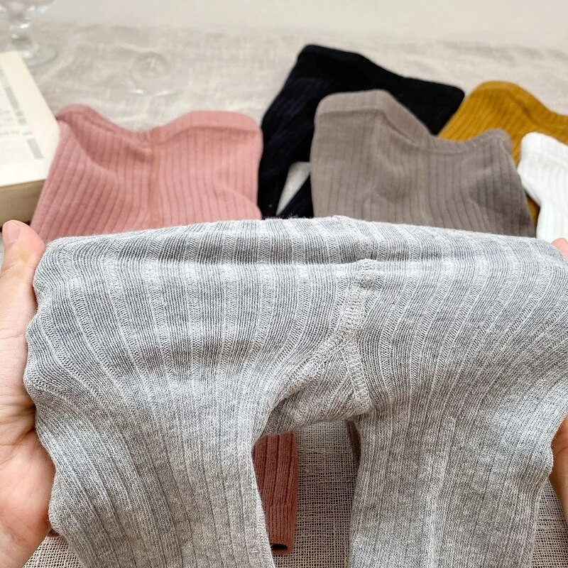 INS újszülött kislány tavaszi őszi leggings 0-4 éves csecsemő gyerek egyszínű, magas derekú bordázott pamut harisnyanadrág harisnyaruha