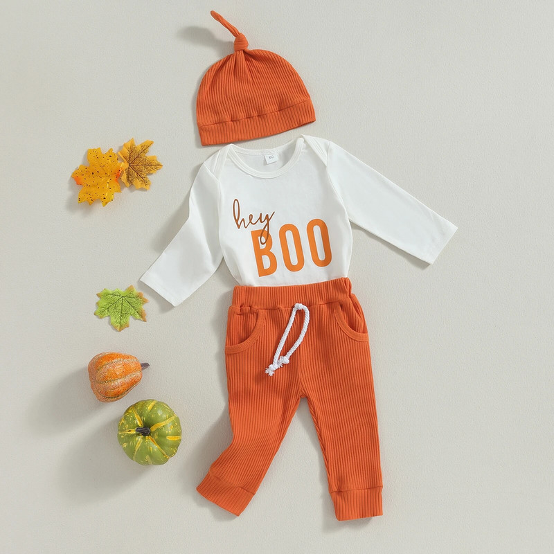 Aranyos Halloween tökjelmez szett újszülött kisfiúnak - Imádnivaló Boddy Body nadrág kalappal 3 db elsőnek
