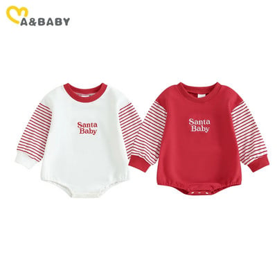 ma&baby 0-18M karácsonyi újszülött csecsemő totyogó kislány kisfiú csíkos levélmintás hosszú ujjú jumpsuit karácsonyi jelmezek