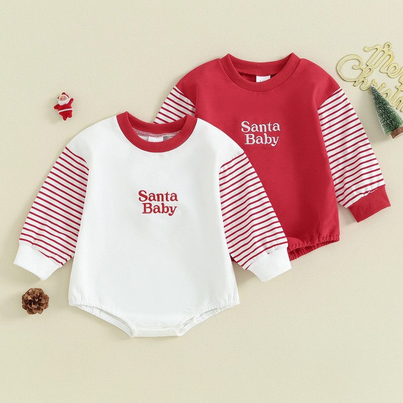 ma&baby 0-18M karácsonyi újszülött csecsemő totyogó kislány kisfiú csíkos levélmintás hosszú ujjú jumpsuit karácsonyi jelmezek