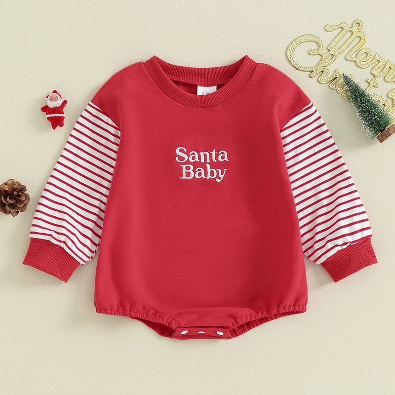 ma&baby 0-18M karácsonyi újszülött csecsemő totyogó kislány kisfiú csíkos levélmintás hosszú ujjú jumpsuit karácsonyi jelmezek