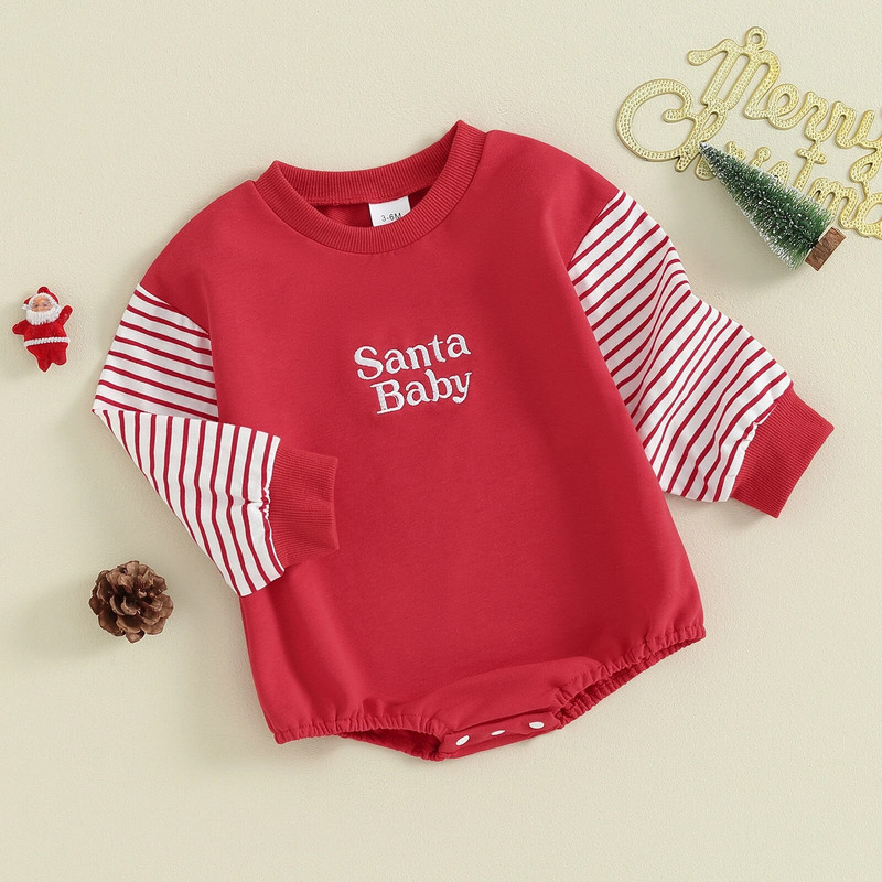 ma&baby 0-18M karácsonyi újszülött csecsemő totyogó kislány kisfiú csíkos levélmintás hosszú ujjú jumpsuit karácsonyi jelmezek