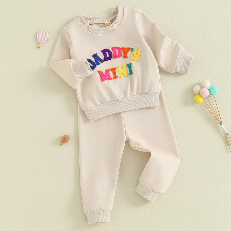 ma&baby 0-3Y Újszülött Kisgyermek Csecsemő Kisfiú Lány Ruhakészletek Aranyos betűs hosszú ujjú felsők Nadrág ruhák Tréningruha