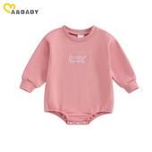 ma&baby 0-18M Újszülött Kisgyermek Kislány Letter Romper Hosszú ujjú Jumpsuit őszi tavaszi alkalmi ruházat