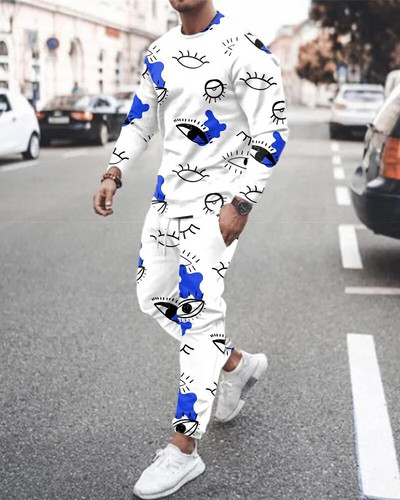 Fekete-fehér oroszlánkirály 3D nyomtatott túlméretes hosszú ujjú póló kerek nyakú 2 részes készletek Trend férfi tréningruha edzőnadrág 6XL