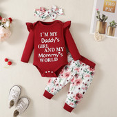 0-18M baba szett tavaszi, őszi divatos kerek nyakú, dupla vállon nyomott felső + virágmintás nadrág + fejpánt