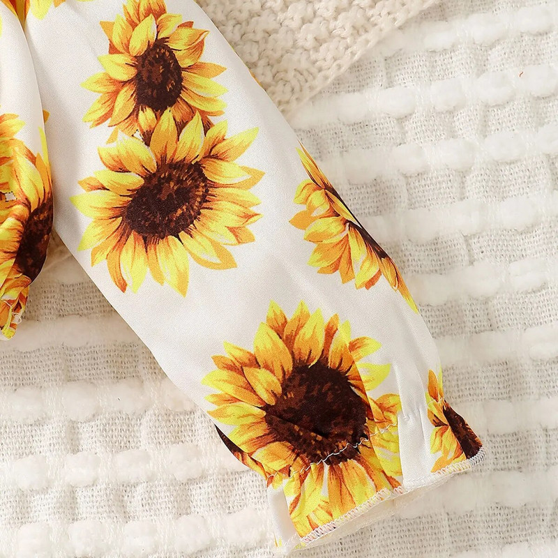 Tavaszi őszi újszülött kislány ruhakészlet napraforgó póló nyomott Topr egyszínű nadrág fejpánt 3 DB csecsemő divat ruhák