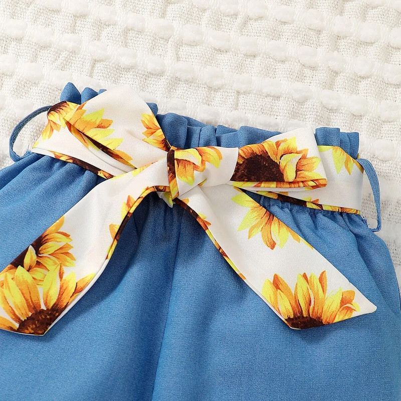 Tavaszi őszi újszülött kislány ruhakészlet napraforgó póló nyomott Topr egyszínű nadrág fejpánt 3 DB csecsemő divat ruhák